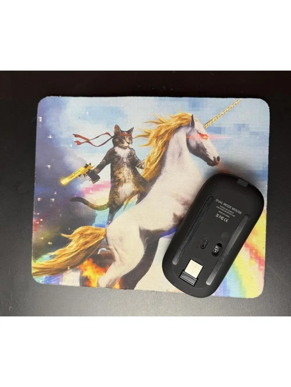 Wireless Dual Mode Computer Mouse with USB Receiver and mouse pad unicorn cat